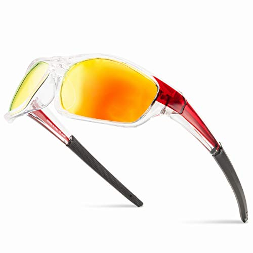 Grainas Polarisierte Sportbrille Sonnenbrille für Herren Damen Fahrerbrille Radsportbrillen zum Radfahren Skifahren Autofahren Fischen Laufen Wandern UV400 Schutz (Gelb Rot no.2)