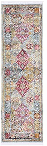 carpetfine Vintage Teppich Harleen Läufer Multicolor 60x180 cm Floral | Moderner Teppich für Wohn- und Schlafzimmer