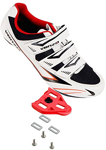 Venzo Fahrrad Damen Rennrad-Reitschuhe – 3 Riemen – kompatibel mit Peloton Shimano SPD & Look ARC Delta – perfekt für Rennräder, Farbe 37, weiß, 40.5 EU