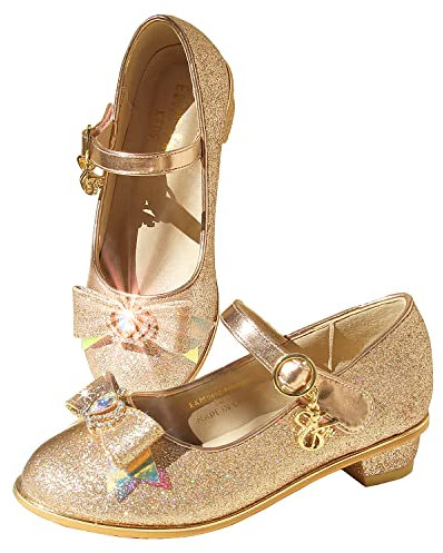 EIGHT KM Girls High Heel Dress Shoes Mary Jane Princess Wedding Party Pump Shoes EKM7018 Sparkle Glittery Aphrodite Gold 5 UK Big Kid
