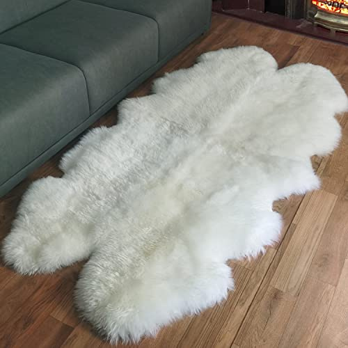 Champlus Genuine Australian Sheepskin Rug, Large 4x6.6 ft, 4-Pelt, White