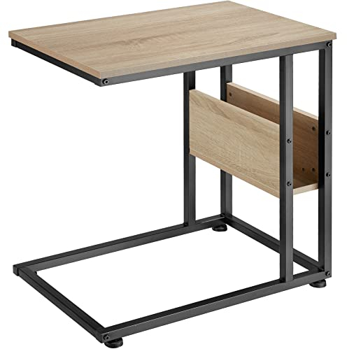 tectake® Beistelltisch Holz Metall, Wohnzimmertisch, Couchtisch C-Form, Laptoptisch für Couch, Betttisch, Sofatablett, Betttablett, Side Table, 55 x 36,5 x 60 cm - Industrial Holz hell, Eiche Sonoma