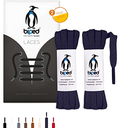 biped LACES 2 paia di lacci piatti in cotone larghi 7 mm - lacci per scarpe di qualità antistrappo per scarpe in pelle, stivali, scarpe da ginnastica - made in EU z2904(blu navy,120 cm)