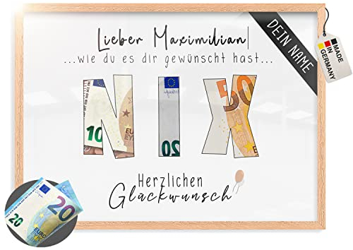 myDreamwork® Personalisiertes Geld Geschenk Geburtstag | Nix Geschenk | Personalisierte Geschenke Männer | Geschenke für Frauen – Wunscherfüller | Rahmen DIN A5