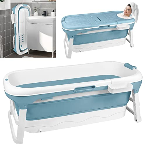 NAIZY Faltbare Badewanne 128 * 62 * 52cm Faltbadewanne PP+TPE Foldable Tragbar Klappbadewanne Inneen-Außen Bathtub mit Griff Erwachsene & Baby Mobile Badewanne für Badezimmer SPA