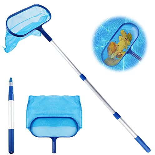 Hillylolly Pool Tief Kescher, Bodenkescher Pool mit Teleskopstange, Laubkescher Pool, Kescher Teich Feinmaschig, Teichkescher Netz, Pool Zubehör Reinigung Kescher, Stablänge: 44 cm-100 cm