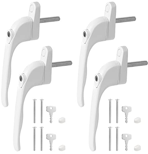 Faankiton 4 Piezas Manijas de Ventana con Cerradura con 4 Llaves, Manilla con Cerrojo para Ventana en Aluminio, Universal Espag Manija de Ventana, Longitud del Husillo: 43 mm (Blanco)