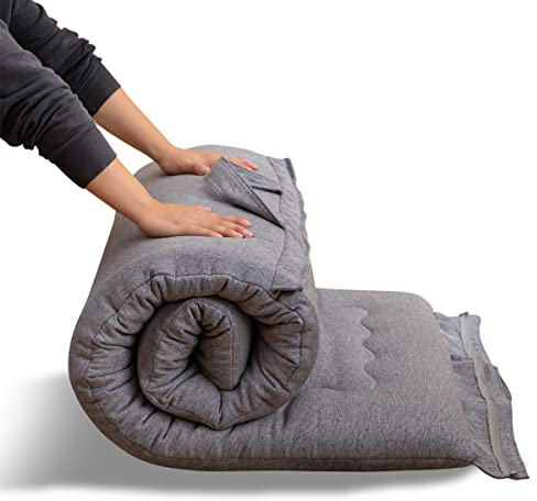 MAXYOYO Tragbare, Faltbare Futon-Matratze, hypoallergener Stoff und Schaumstoff-Matratzenauflage mit Griff und Reißverschluss für Outdoor Indoor Camping Gästeauto (Grau, 135x190 cm)