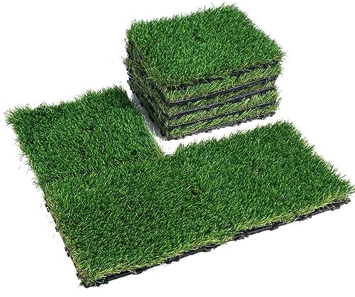 VEVOR Gazon Artificiel Lot de 18 Pelouse Synthétique Extérieur Intérieur Dalles Emboîtables 31x31 cm Tapis de Sol Auto-drainant Brins d'herbe 40 mm pour Jardin, Cours de Récréation, Décoration Maison