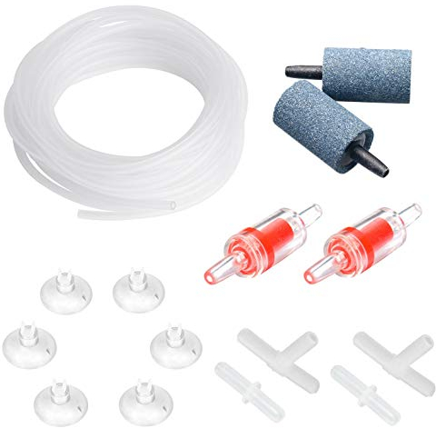 Pawfly Tuyau Air Aquarium 4 m De Tuyau d'air Kit d'Accessoires pour Pompe à Air Standard avec Cylindres De Pierre à Air Connecteurs Ventouses Et Clapets Anti-Retour pour l'Aération d'un Aquarium