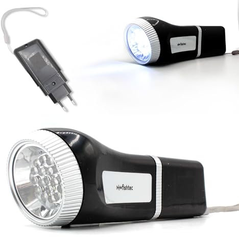 Fishtec - Torche Autonome 18 LEDs Blanches - Torche avec Batterie Secteur à Brancher - Lampe Torche 150Lm - Légère 180g - Aimant et Dragonne - Torche Indépendante Sans Pile Ni Fil