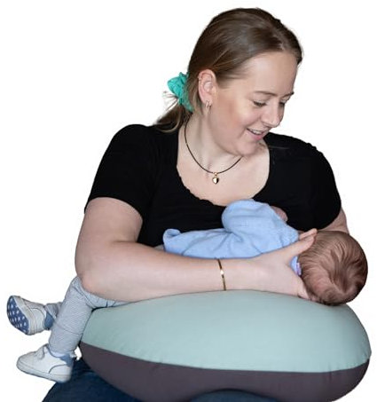Hippychick Nursing Pillow – Comfortable Breastfeeding Pillows For Babies – 100% Cotton Maternity Pillow Cover Removable & Washable – Post Pregnancy Gifts – Charcoal and Sage Green