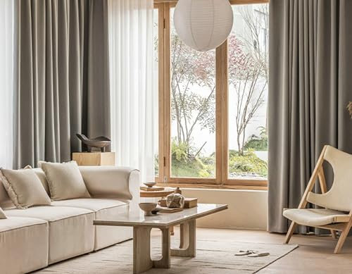 2er Set Vorhänge mit Ösen, Vorhänge Blickdicht Einfarbig Plissee Struktur Wohnzimmer Vorhänge B 107 x H 229 cm Vorhang Gardine, Hellgrau