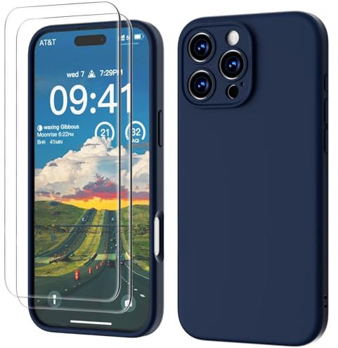 GOODVISH 3 IN 1 for iPhone 16 Pro Case 6.3 inch, Upgraded Camera Protection, 2X HD Screen Protector, Liquid Silicone Anti-Scratch Shockproof Gel Rubber Anti-Fingerprint Phone Case Cover, Navy Blue