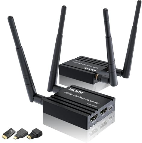 Wireless HDMI transmitter and Receiver 4k decoding, One Transmitter and One Receivers, Long Range Wireless Transmission 656FT/200M,Plug-Play, 2.4/5.8G for PC/Laptop/TV to Monitor/Projector/HDTVed