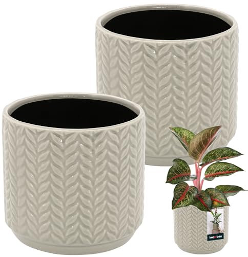 KOTARBAU® Blumentopf weiß Keramik rund ⌀ 12 cm Höhe 12,5 cm Glasierte Keramik 2 St. Blumenübertopf groß Übertopf Keramik Pflanztopf Keramik Blumentopf Keramik Pflanzkübel Keramik