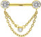 PIERCINGLINE Titan Barbell mit Push Fit 2 KETTEN + KRISTALLDISCS Brustwarzenpiercing Nippelpiercing Goldfarben 1,6 x 14 mm