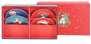 Tipperary Crystal Set of 4 New Bone China Christmas Side Plates - 4 Assorted Designs, Santa, Robin, Snowman - 20cm - Christmas Themed Tableware - Perfect for Christmas Dinner - Festive Seasonal Plates