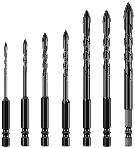 7Pcs 4-Edge Cross Drill Bit Set Tungsten Steel Masonry Drill Bit Set Precise Twist Drill Bit Set Marble Concrete Drill Bit for Tile Brick Cement Concrete Plastic Wood 3/4/5/6/8/10/12mm