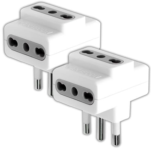 V-TAC 2x Adattatore Multipresa Triplo con 3 Prese 10/16A Bipasso e Spina 16A - 2 Pezzi - Adattatore Triplo Multipresa di Corrente per Casa, Ufficio, Negozio, Azienda, Bianco - 60x47x40 mm
