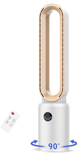 Turmventilator sehr Leise, Rotorlos Ventilator mit Luftreiniger, Turmventilator, 24 Stufen Tower-Ventilator, 12H Timer, Oszillierend LED-Anzeige, Turmventilator mit Fernbedienung für Zuhause (Golden)