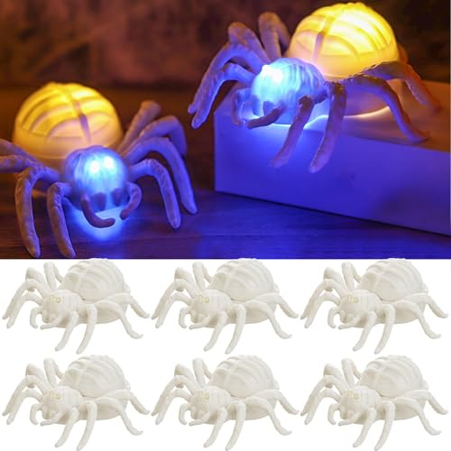 JOKILY 6 Stück LED Halloween Deko Spinn Kerzen, Spinne Kerzenlicht, Flammenloser LED Kerzen, Halloween Deko Tisch Teelichter, Halloweens deko Outdoor Indoor Home Beleuchtung Horror Party Tischdeko