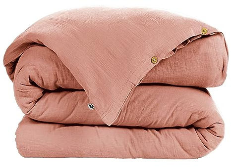Housse de Couette L’Effet Papillon – Housse Couette Gaze de Coton 74 Fils/cm² [ Housses de couettes ] (Rose Pêche, 240x220 cm)