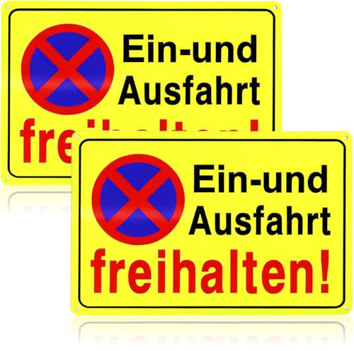 Yisphere 2 Stück Einfahrt Freihalten Schilder, 30X20 cm Aluminium Ausfahrt freihalten Schild, Signalgelb Privatparkplatz Schild - selbstklebend - Parken verboten für Innen- und Außenbereich