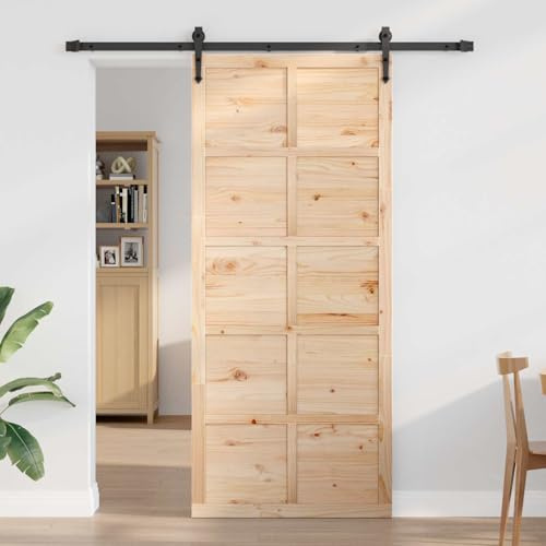 Porta Scorrevole Legno Massello Pino Naturale 80x208 cm | Soluzione salvaspazio, assemblaggio facile, manutenzione con panno asciutto, stile rustico per interni