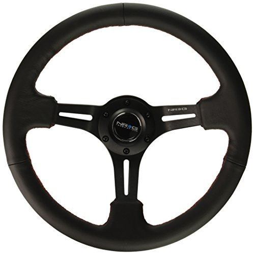 NRG Innovations RST-018R-RS verstärktes Lenkrad (350 mm Sportlenkrad (7,6 cm tief), schwarzes Leder mit roten Nähten)