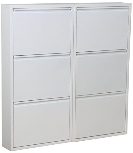 Dynamic24 XL Schuhschrank Pisa 6 Klappen Metall Schuhkipper Schuhregal Schuhablage Schrank Weiß