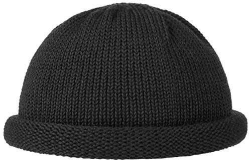 LIERYS Rollrandmütze Dockermütze aus Schurwolle Beanie Herbst Winter Made in Germany Damen Herren schwarz One Size