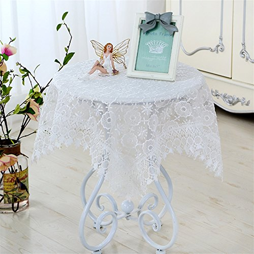 Ommda Tischdecke Durchsichtig Abwaschbar Sticken Blume Spitze und Mesh Tischwäsche für Rund Tabelle 110x110cm