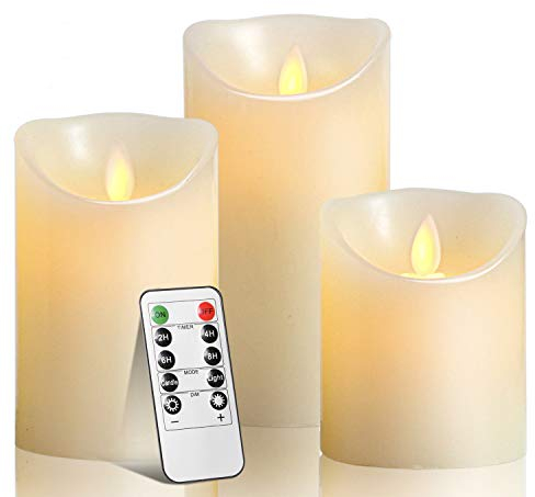 OSHINE LED Candles Flickering Candles 300 Hour Decorating Pillars, Real Wax Battery Candle Pillars, Realistic Dancing Mood Candles and 10 Key Remote Control with 24 Hour Timer Function (Ivory)