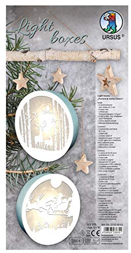 Ursus 21500002 - Light Boxes Rentier und Weihnachtsmann, Durchmesser ca. 15,3 cm, für 2 Light Boxes, weihnachtliche Fensterbilder, filigrane Motive gelasert, inklusive LED Licht
