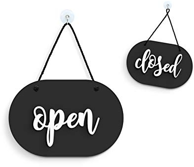 SIGNS - Shabby Chic Oval Schwarz - Open/Closed Türschild [OC40] - Doppelseitig hängende Türplatte - Reversible Open Closed Business Shop Window Sign for Bar, Pubs, Restaurants and Shops
