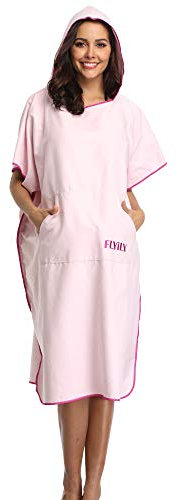 FLYILY Serviette en Robe Poncho avec Capuche en Microfibre Changement Peignoir de Bain Serviette de Poncho(Lightpink,L)
