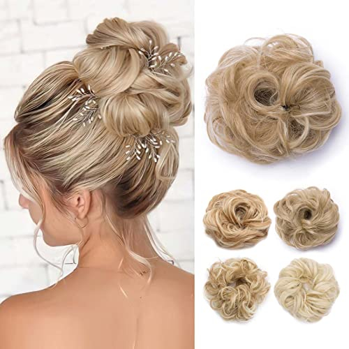 TESS Haarteil Dutt Blond mix Haargummi mit Haaren Gewellt Dicke Haarknoten Hochsteckfrisuren günstig Haarverlängerung Extensions für Damen 40g Ombre Hellgoldblond/Blond