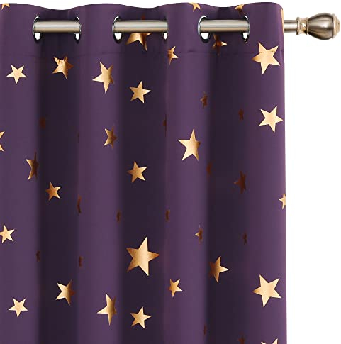 Deconovo 2er Set Blickdichte Gardinen mit Ösen Sonnenschutz Wohnzimmer 229x117 cm Dunkelviolett