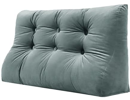 VERCART 55cm Hoches Dickes Rückenkissen Rückenlehne Lesekissen mit Zweireihig Kopfteil Gepolstert Keilkissen Bücherkissen Kopfkissen Wandkissen Lendenkissen fü Bett Tagesbett Samt Grau 100cm