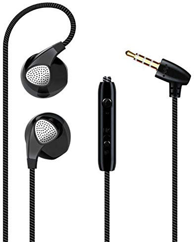 Ecouteurs Plat pour IPHONE 12 avec Micro Reglage Kit Main Libre Casque Universel Prise Jack (Noir)