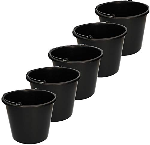 KOTARBAU - Set di 5 secchi in plastica da 5 l, per edilizia, cemento, acqua, da giardino, colore nero