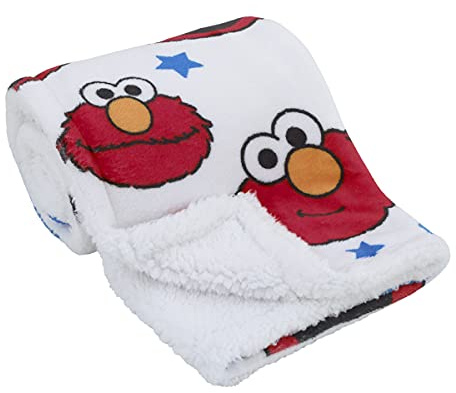 Sesame Street Elmo Babydecke, rot, blau, gelb, grün und weiß mit Sternen, superweiche Babydecke, rot, blau, weiß