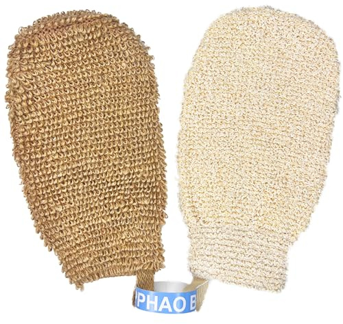 PPHAO BASIC - Bio-Badehandschuhe für Damen und Herren – 2 Stück, Naturweiß oder Hellbraun, Jute, Handschuh