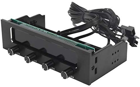 ASHATA Computer CPU Fan Controller with 4 Channels, Controls up to 4 Sets of PC Computer Fans, Fan Speed Controller Front Panel with LCD Date Time Temperature Display Screen Fit 5.25 Inch Drive Bay