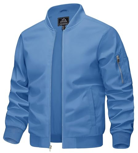 KEFITEVD Lätt tunn bomberjacka för män, blouson-jacka, övergångsjacka, Ljusblå, 3XL