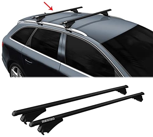 Menabo Grundtäger Querträger Dachträger Kompatibel mit VW Tiguan II 2016-2020 | TÜV Fahrradträger Dachgepäckträger Dachboxen Relingträger Dachteile Aluminium 2 Teilige Schwarz
