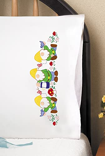 Gnomes Stamped for Embroidery Pillowcases - Set of 2