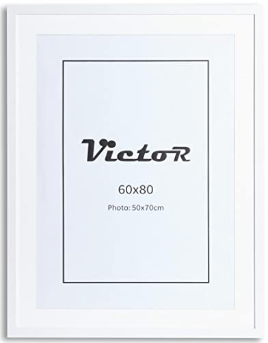 VictoR Bilderrahmen Passepartout Richter Weiß in 60x80 cm mit 50x70 Passepartout - Fotorahmen Holz - Leiste: 25x20mm - Bilderrahmen 60x80 Weiß