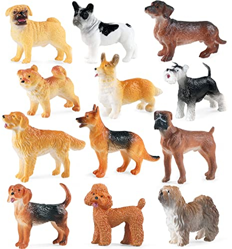 SIENON 12 Stück Mini-Hundefiguren, Realistisches Hundefiguren-Spielzeug-Set, Kunststoff-Welpenfiguren, Miniatur-Hundetiere Spielzeug, Hündchen Kuchen Cupcake Topper, Ostereier, Geburtstag